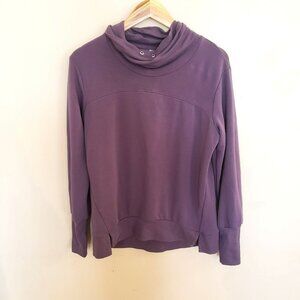 𝅺TE Verde Purple Cowl Neckline Long Sleeves Thumbholes Pullover YOGA Sweatshirt